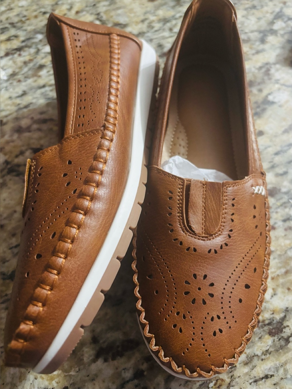 Women's Tan Size 7 Perforated Slip-On Loafer Flats
